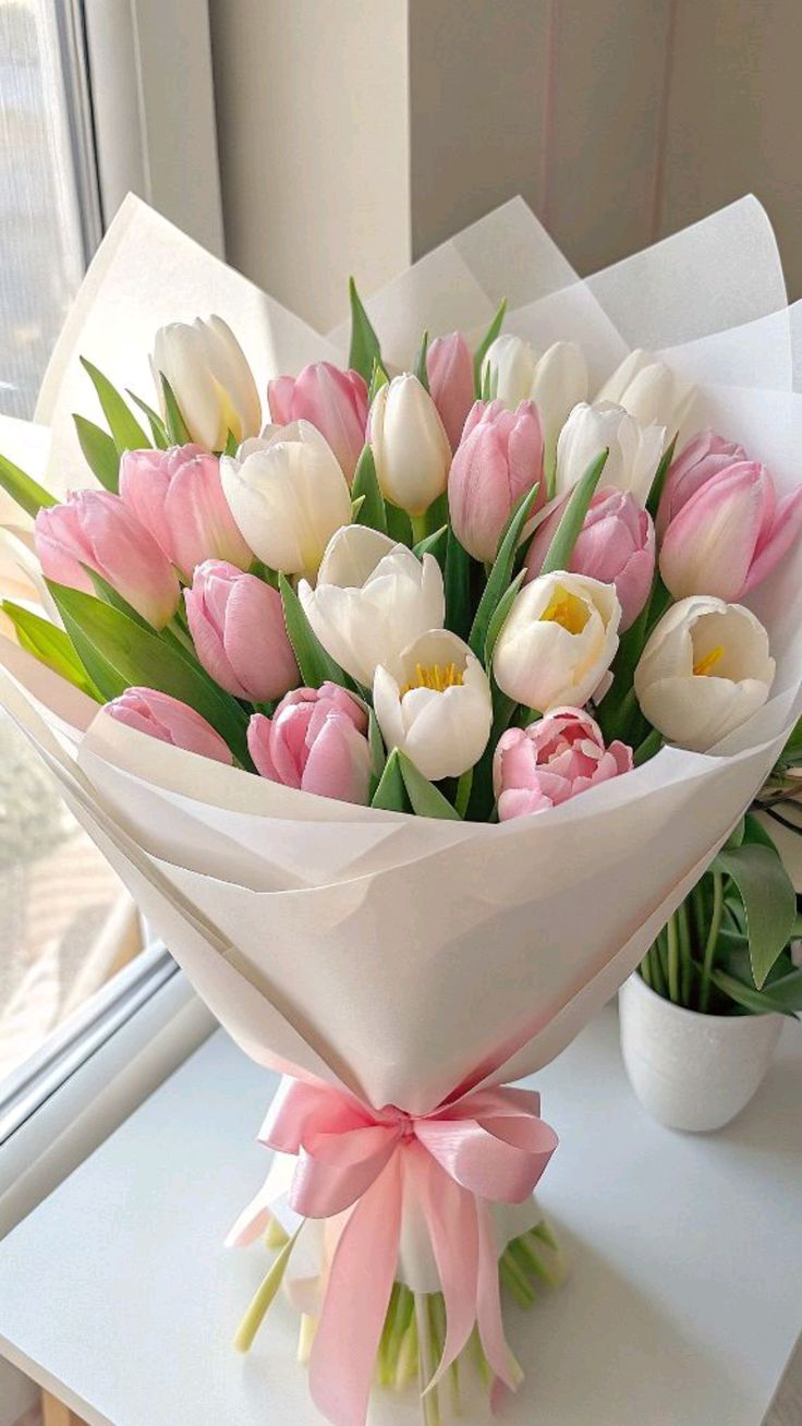 Bouquet Spring Blossom de Tulipanes Blancos y Rosados