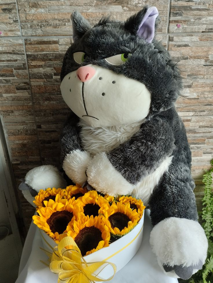 Box Floral Girasoles con Peluche Gato