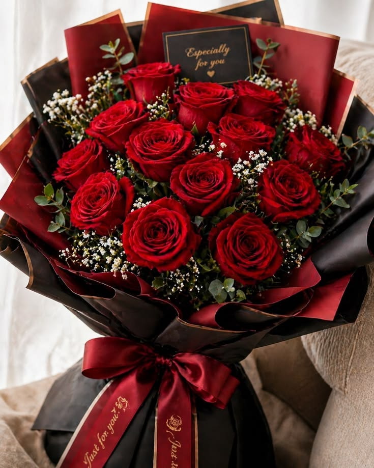 Bouquet Royal de Rosas Rojas y Gipsófila