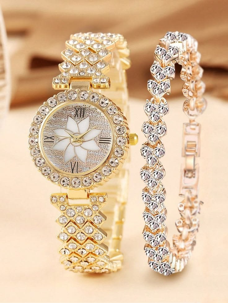 Set Reloj y Pulsera Dorada Glamour